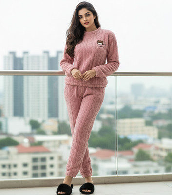SKG Women Self Design Pink Night Suit Set