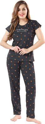 NIGHTVIEW Women Printed Grey Top & Pyjama Set