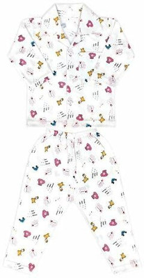MW PRINTS Baby Boys & Baby Girls Printed Pink Night Suit Set