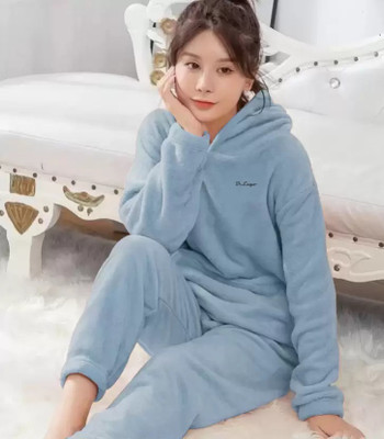 Pollo Loco Women Solid Blue Night Suit Set