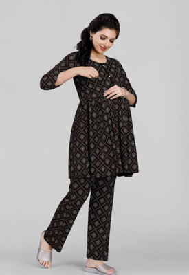 GOVINDDEVFAB Women Printed Pink Top & Pyjama Set