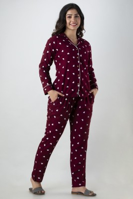 CLOTHING CULTURE Women Printed Maroon Shirt & Pyjama set