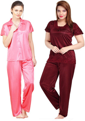 PHALIN Women Solid Multicolor Top & Pyjama Set