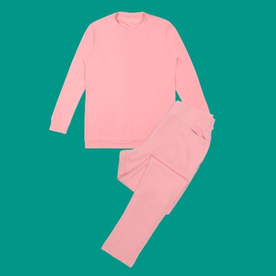 THE HIMALAYAN Men & Women Solid Pink Night Suit Set