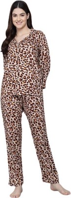 ZnaaZ Women Animal Print Brown Shirt & Pyjama set