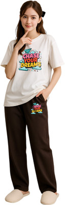 Shonisha Women Printed Brown Top & Pyjama Set