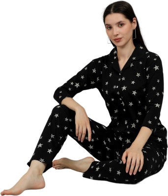 The Sleep Intimo Women Printed Black, White Night Suit Set