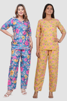 Abbas Fashion Women Printed Dark Blue Night Suit Set