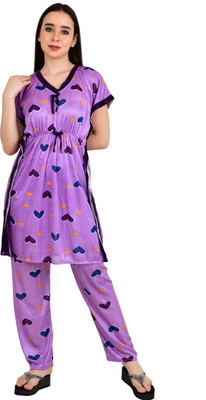 OneTip Women Striped Purple Shirt & Pyjama set