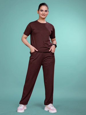SAKARMAA Women Solid Brown Top & Pyjama Set