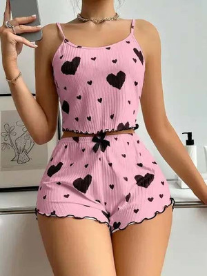 Aivora Women Printed Pink Top & Shorts Set