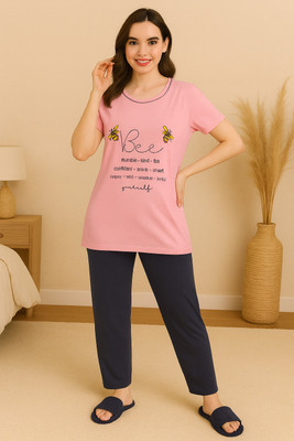 WEAR YOUR CHOICE Women Printed Pink Night Suit Set