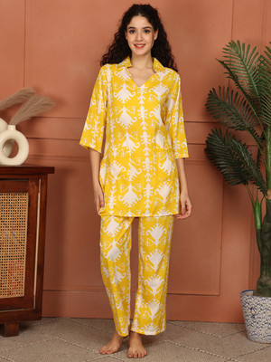 ETC Women Printed Yellow Night Suit Set
