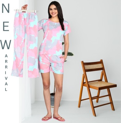 SELVIFAB Women Printed Pink Night Suit Set