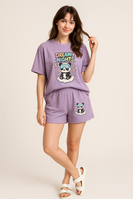 My Swag Women Printed Purple Top & Shorts Set