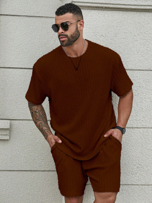 Zilcon Men Self Design Maroon Night Suit Set
