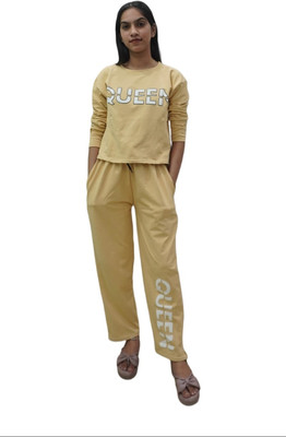 kve Women Solid Yellow Night Suit Set