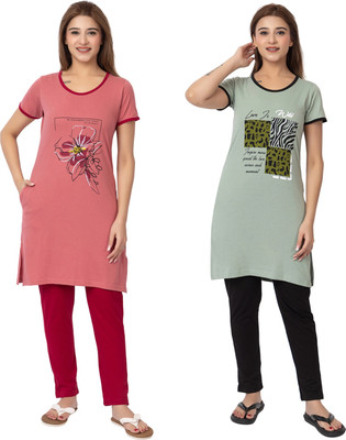 GEE 5 Women Printed Multicolor Top & Pyjama Set