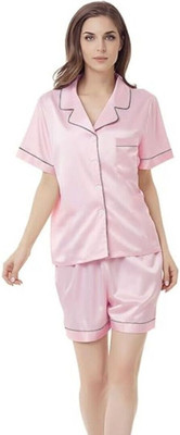 Vd hub Women Solid Pink Night Suit Set
