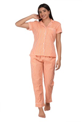 17 Plus Pro Women Solid Orange Night Suit Set