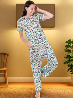 Marc Luarente Women Printed Green Night Suit Set