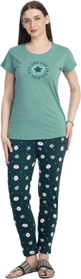 Morrio Women Printed Light Green, Green Night Suit Set