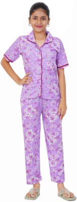 Nivyaa Girls Printed Purple Night Suit Set