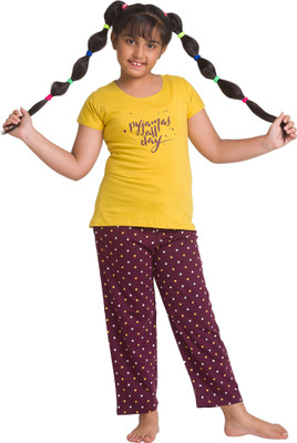 AV2 Girls Printed Yellow Top & Pyjama Set