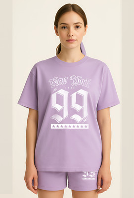 My Swag Women Printed Purple Top & Shorts Set