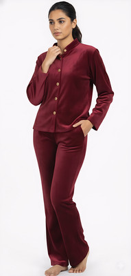 akrfashionhub Women Solid Maroon Shirt & Pyjama set