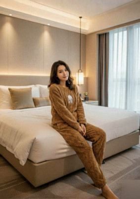 Acoustix Women Solid Gold Night Suit Set