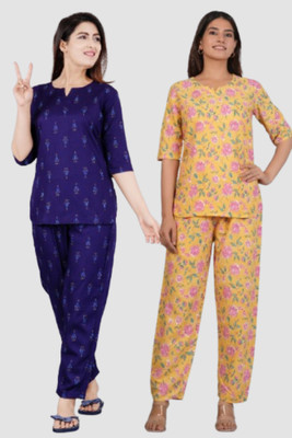 Abbas Fashion Women Printed Multicolor Night Suit Set