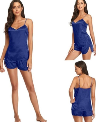 Majese Women Solid Blue Night Suit Set