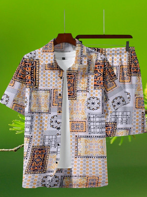 DHAMELIYA ENTERPRISE Men Printed Beige Top & Shorts Set