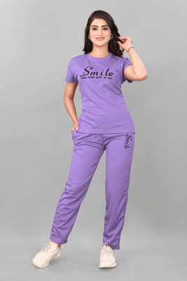 Vmd Women Printed, Solid Purple Night Suit Set