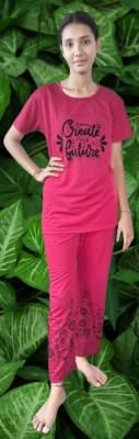 SP FASHION Women Printed Pink Top & Pyjama Set