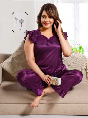 PK Fashion Women Solid Purple Top & Pyjama Set