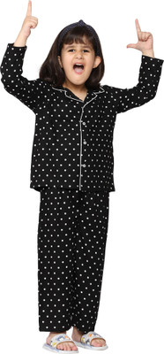 mininest Baby Boys & Baby Girls Printed Black Shirt & Pyjama set