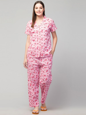 FamBee Women Floral Print Pink Shirt & Pyjama set