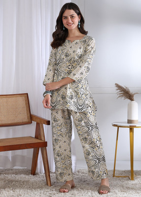 FROEBEL Women Printed White Night Suit Set