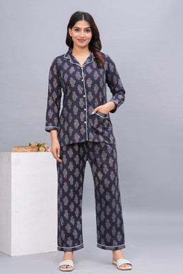 ARYAN TEXTILES Women Printed Blue Shirt & Pyjama set