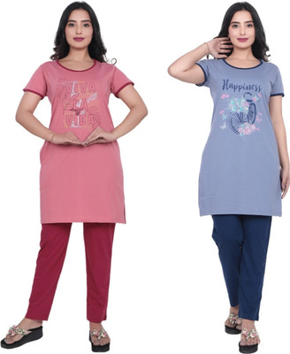 Clint Women Printed Multicolor Top & Pyjama Set