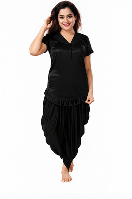 CHANDANI FASHION HUB Women Solid Black Night Suit Set