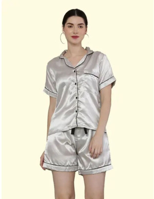 Vd hub Women Solid Grey Night Suit Set