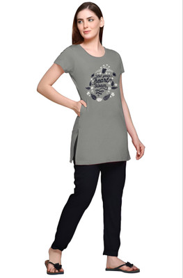 urban trees Women Printed Grey Top & Pyjama Set