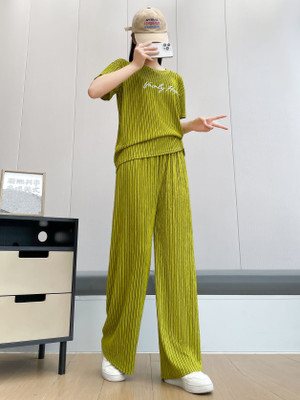 Lugo Women Striped Green Night Suit Set