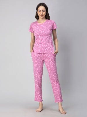 NIHSAMAH Women Floral Print Pink Night Suit Set