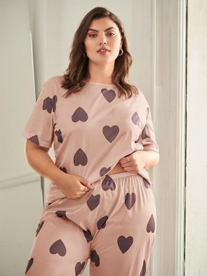 FAYDAMALL Women Printed Pink Top & Pyjama Set