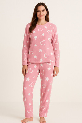 YGDEAL Women Self Design Pink Night Suit Set