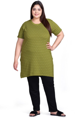 IN Love Women Striped Green Night Suit Set